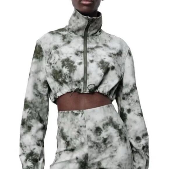 Zara Womens Cropped Jacket Green Camo Tie Dye Size M - Picture 1 of 11